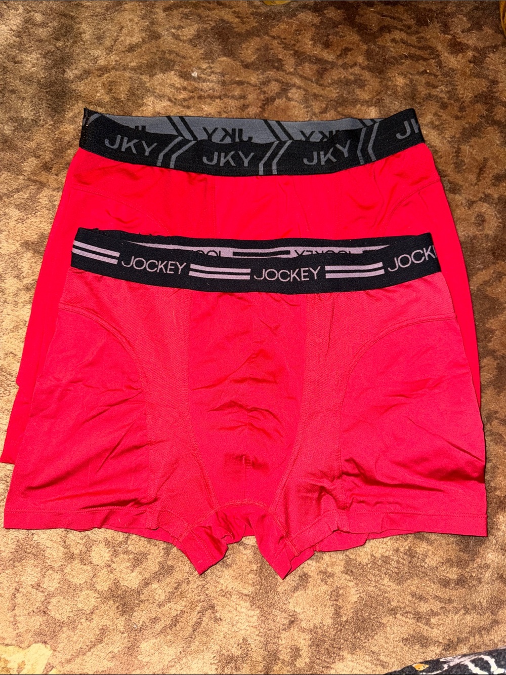 Jockey Men's Bright Red Boxer Briefs with Black Waistband - 2 Pack XL